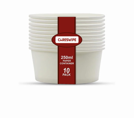 Careswipe White 250ml Round Disposable Bowl 10 pcs in 1 Master Box 100 Packets Per Carton Total 1000 Pcs