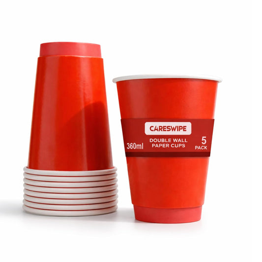 Careswipe Red Party Paper Cups Size 360 ML 100 Pcs in 1 Carton Box - Direct Supply for Hotels, Office, Retail, Bulk Wholesale Supply
