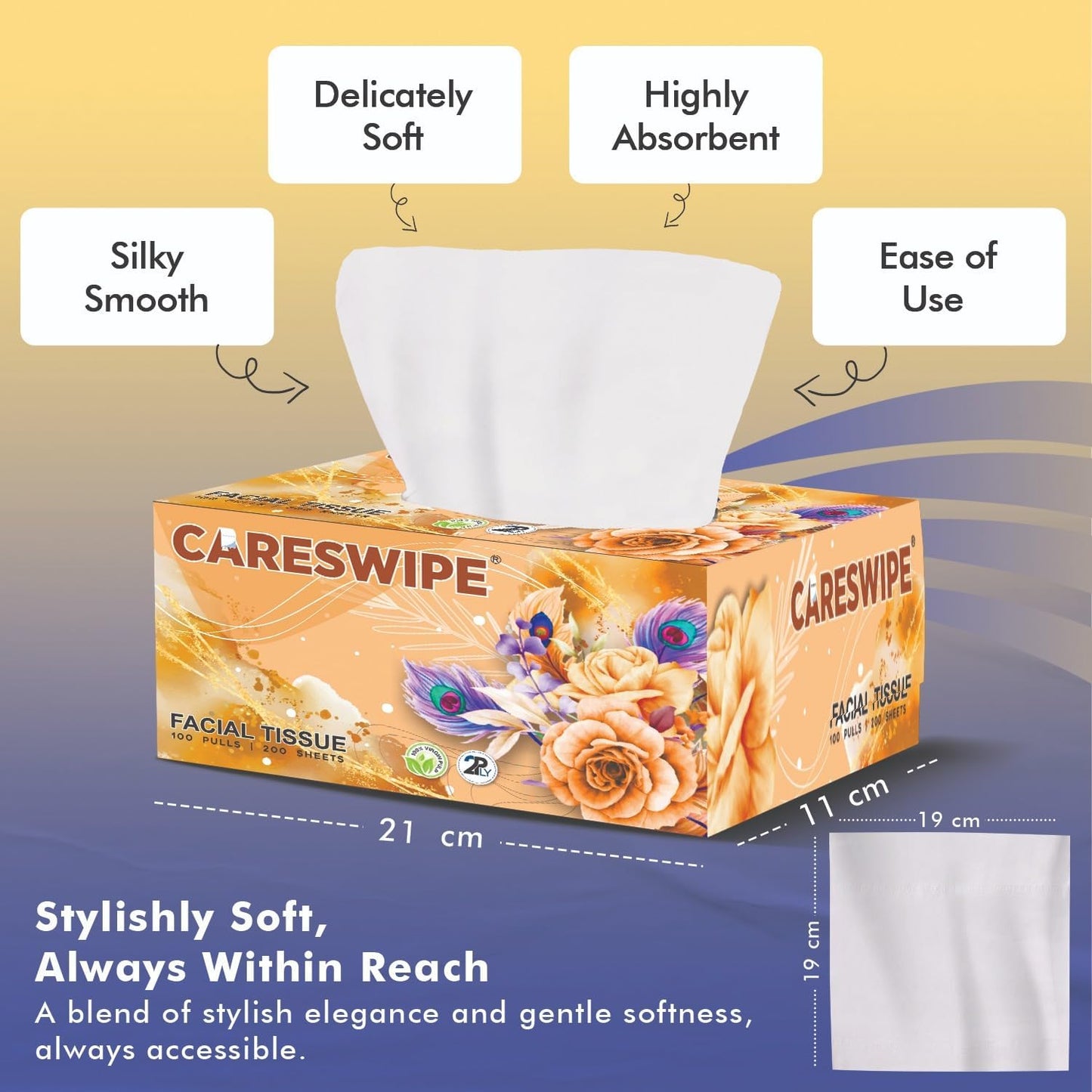 Careswipe 2 Ply 100 Pulls Facial Tissue Paper 60 Tissue Box in 1 Carton Box - Direct Supply for Hotels, Office, Retail, Bulk Wholesale Supply