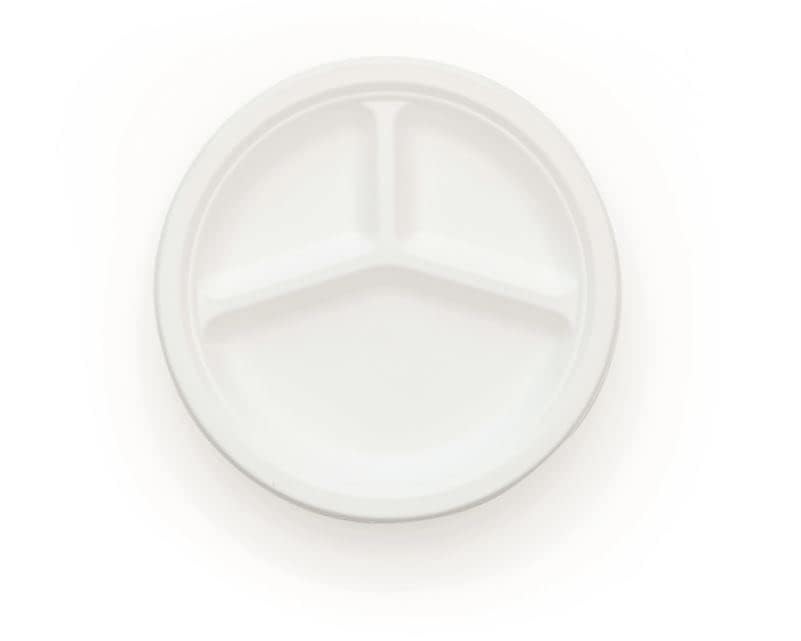 Careswipe 3 Compartment Disposable Plates 10 inches 15 pcs in 1 Master Box 50 Packets per Carton Total 750 Pcs