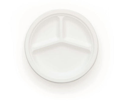 Careswipe 3 Compartment Disposable Plates 10 inches 15 pcs in 1 Master Box 50 Packets per Carton Total 750 Pcs