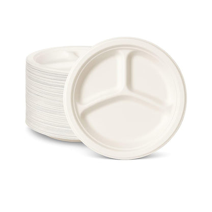 Careswipe 3 Compartment Disposable Plates 10 inches 15 pcs in 1 Master Box 50 Packets per Carton Total 750 Pcs