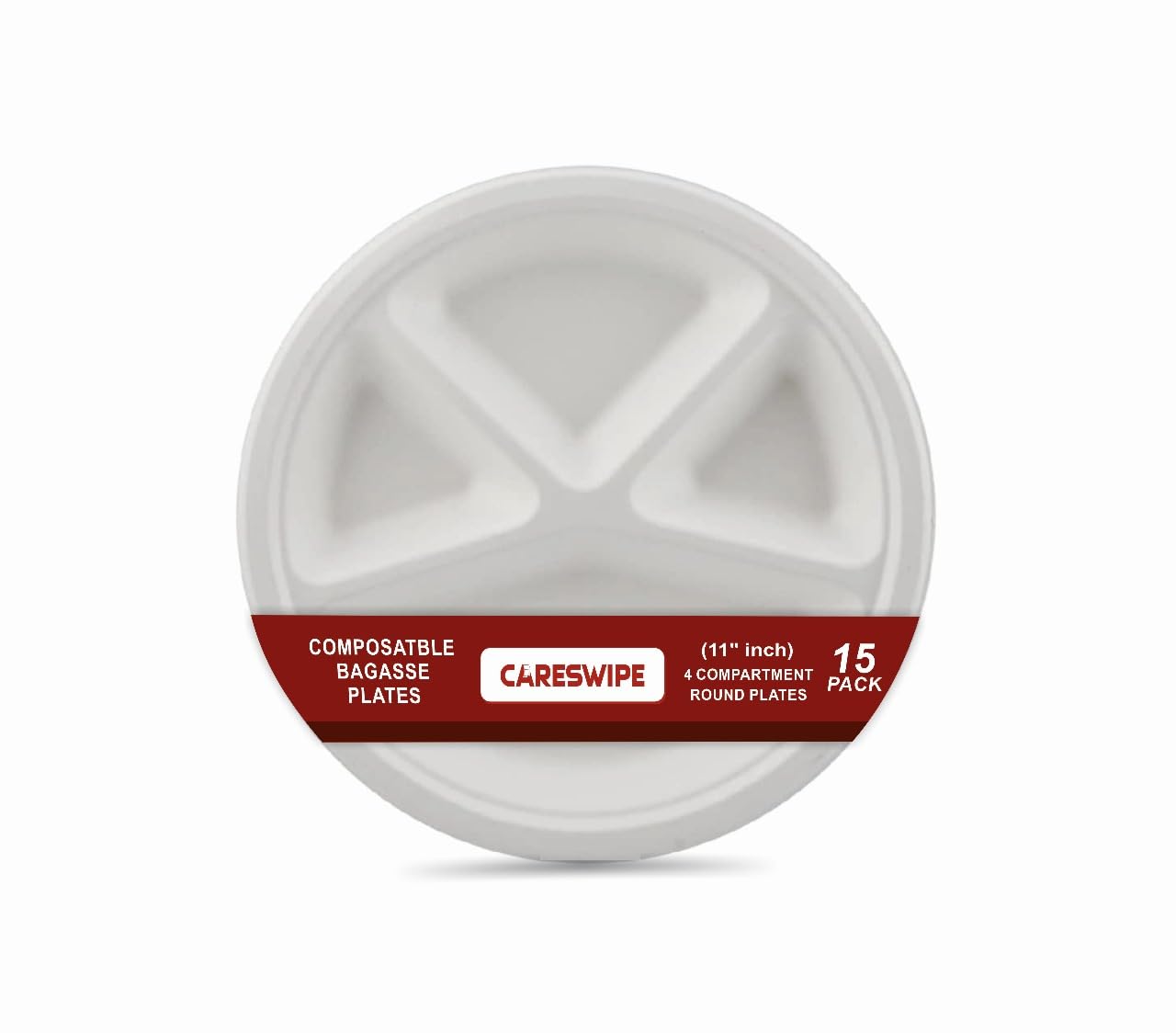 Careswipe 4 Compartment Disposable Plate 11 inches 10 pcs in 1 Master Box 50 Packets Per Carton Total 500 Pcs