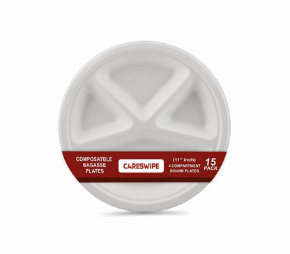 Careswipe 4 Compartment Disposable Plate 11 inches 10 pcs in 1 Master Box 50 Packets Per Carton Total 500 Pcs