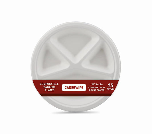 Careswipe 4 Compartment Disposable Plate 11 inches 10 pcs in 1 Master Box 50 Packets Per Carton Total 500 Pcs