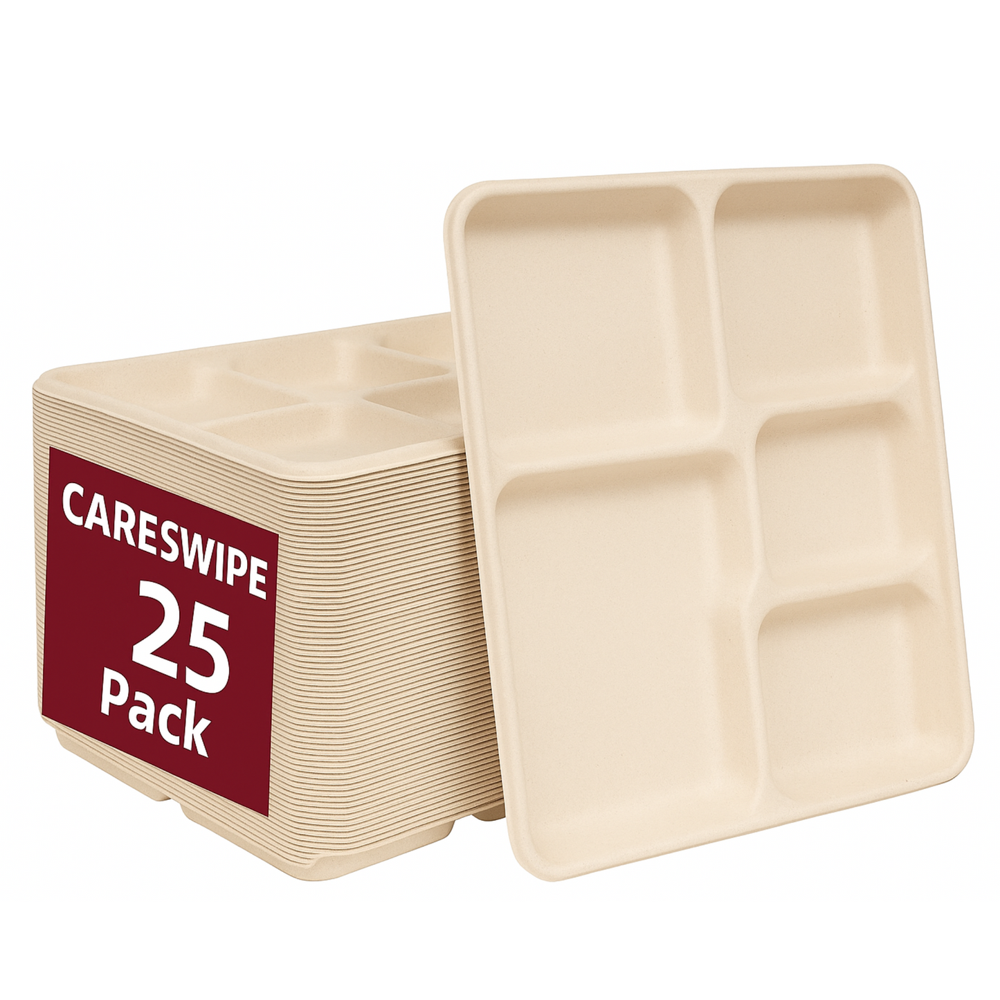 Careswipe Bagasse Compartment Plates / Meal Tray – Pack of 200