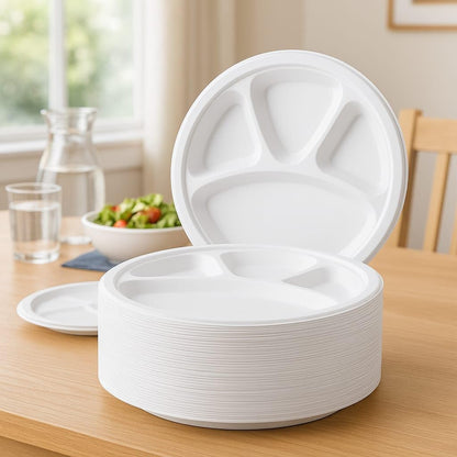 Careswipe 4 Compartment Disposable Plate 11 inches 10 pcs in 1 Master Box 50 Packets Per Carton Total 500 Pcs