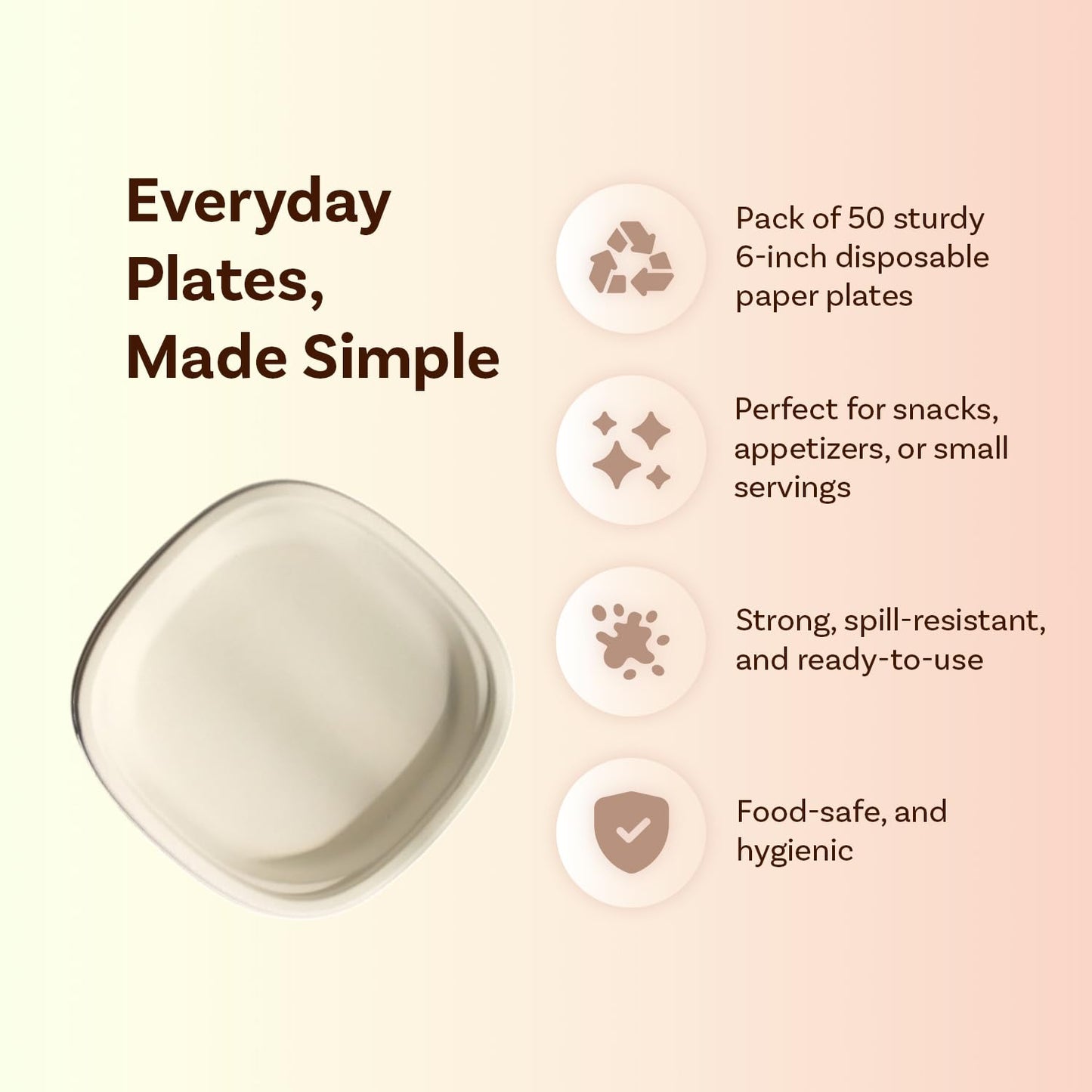 Careswipe disposable plate - 6 in - 1 pack 50 PCS in 1 Master Box 50 Packets per Carton Total 2500 Pcs