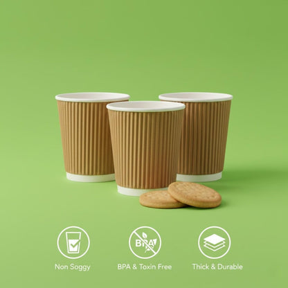 Careswipe Rippled Khaki Color Ripple Paper Cup (250ml) 10pcs in 1 Master Box 80 Per Carton Total 800 Pcs