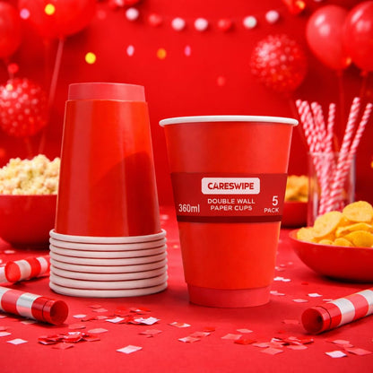 Careswipe Red Party Paper Cups Size 360 ML 100 Pcs in 1 Carton Box - Direct Supply for Hotels, Office, Retail, Bulk Wholesale Supply