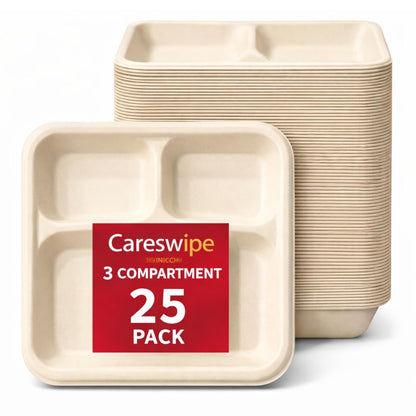 Careswipe disposbale plates I meal tray I 3 compartment - 1 pack 25 PCS in 1 Master Box 34 Packets Per Corton Total 850 Pcs