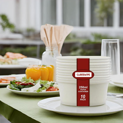 Careswipe White 250ml Round Disposable Bowl 10 pcs in 1 Master Box 100 Packets Per Carton Total 1000 Pcs
