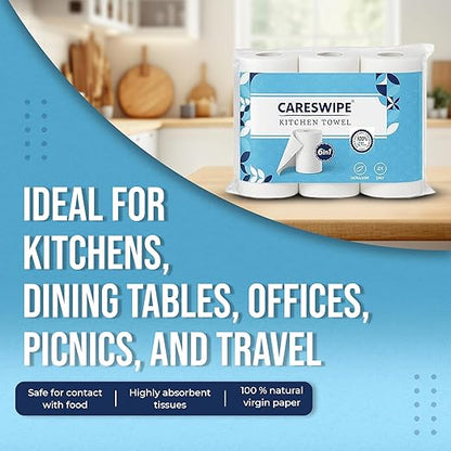 Careswipe 2 Ply Kitchen Tissue Paper Roll 6 Roll Per Packet 8 Packet in 1 Carton Box - Direct Supply for Hotels, Office, Retail, Bulk Wholesale Supply