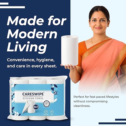 Careswipe 2 Ply Kitchen Tissue Paper Roll 6 Roll Per Packet 8 Packet in 1 Carton Box - Direct Supply for Hotels, Office, Retail, Bulk Wholesale Supply