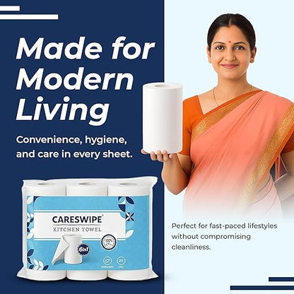 Careswipe 2 Ply Kitchen Tissue Paper Roll 6 Roll Per Packet 8 Packet in 1 Carton Box - Direct Supply for Hotels, Office, Retail, Bulk Wholesale Supply