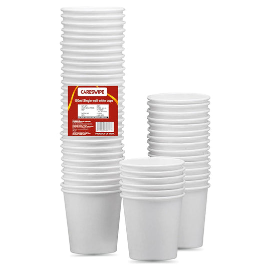 Careswipe White Paper Cups 150 ML 50 Pcs In 1 Packet 80 Packet in 1 Carton Box - Direct Supply for Hotels, Office, Retail, Bulk Wholesale Supply