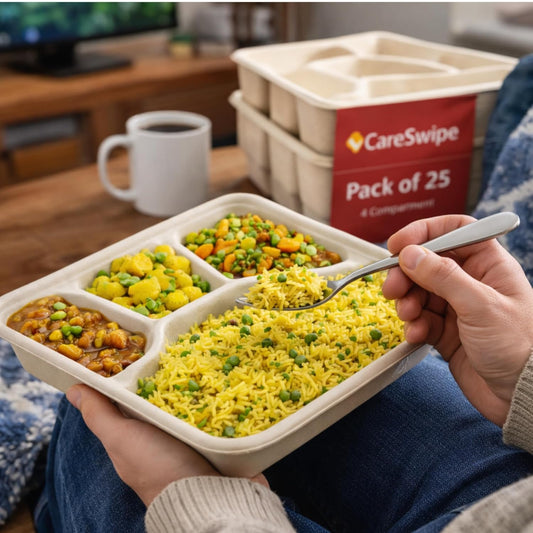 Careswipe disposbale plates I meal tray I 4 compartment - 1 pack 25 PCS in 1 Master Box 18 Packets Per Carton Total 450 Pcs
