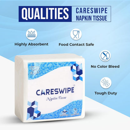Careswipe 1 Ply Tissue Paper Napkins 100 Pcs Per Packet 48 TIssue Napkins Packet in 1 Carton Box Size 29x30 Cm- Direct Supply for Hotels, Office, Retail, Bulk Wholesale Supply