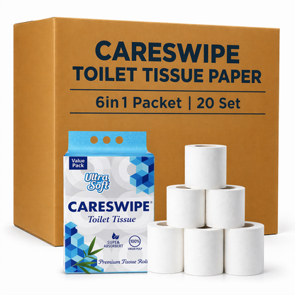 Careswipe 2Ply Toilet Tissue Paper Roll 6 Roll Per Packet 20 Packet in 1 Carton Box- Direct Supply for Hotels, Office, Retail, Bulk Wholesale Supply