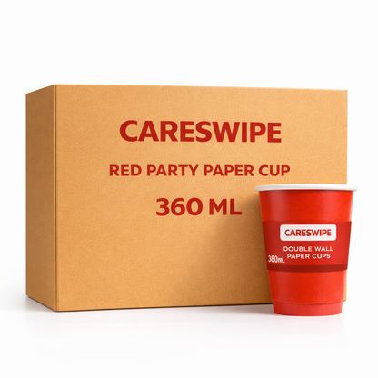 Careswipe Red Party Paper Cups Size 360 ML 100 Pcs in 1 Carton Box - Direct Supply for Hotels, Office, Retail, Bulk Wholesale Supply