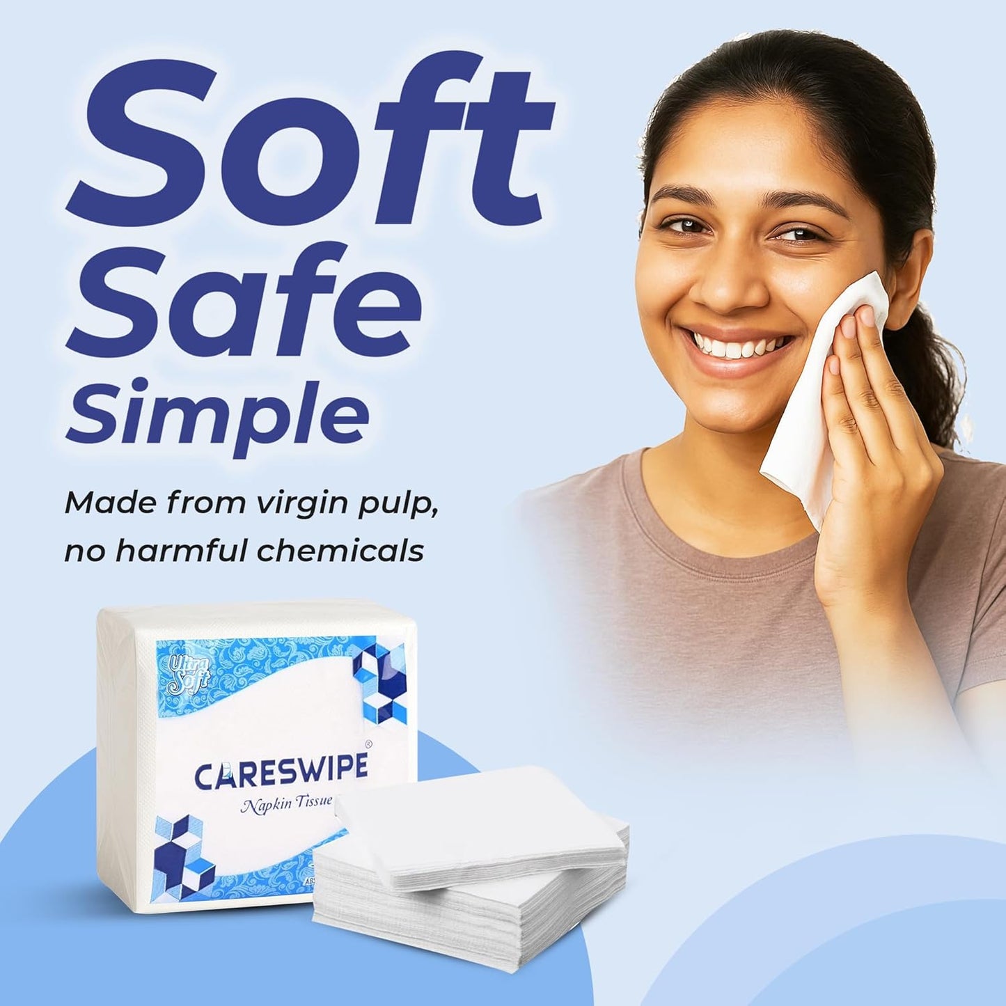 Careswipe 1 Ply Tissue Paper Napkins 100 Pcs Per Packet 48 TIssue Napkins Packet in 1 Carton Box Size 29x30 Cm- Direct Supply for Hotels, Office, Retail, Bulk Wholesale Supply