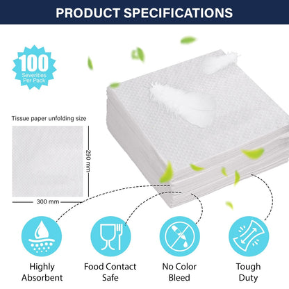 Careswipe 1 Ply Tissue Paper Napkins 100 Pcs Per Packet 48 TIssue Napkins Packet in 1 Carton Box Size 29x30 Cm- Direct Supply for Hotels, Office, Retail, Bulk Wholesale Supply