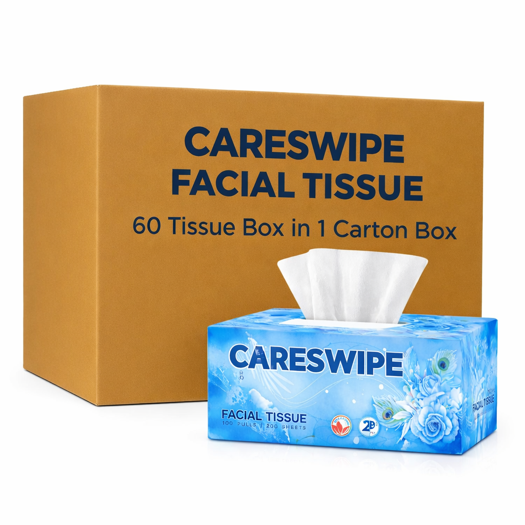 Careswipe 2 Ply 100 Pulls Facial Tissue Paper 60 Tissue Box in 1 Carton Box - Direct Supply for Hotels, Office, Retail, Bulk Wholesale Supply