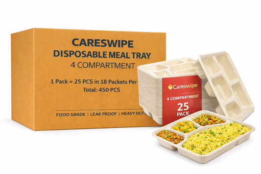 Careswipe disposbale plates I meal tray I 4 compartment - 1 pack 25 PCS in 1 Master Box 18 Packets Per Carton Total 450 Pcs
