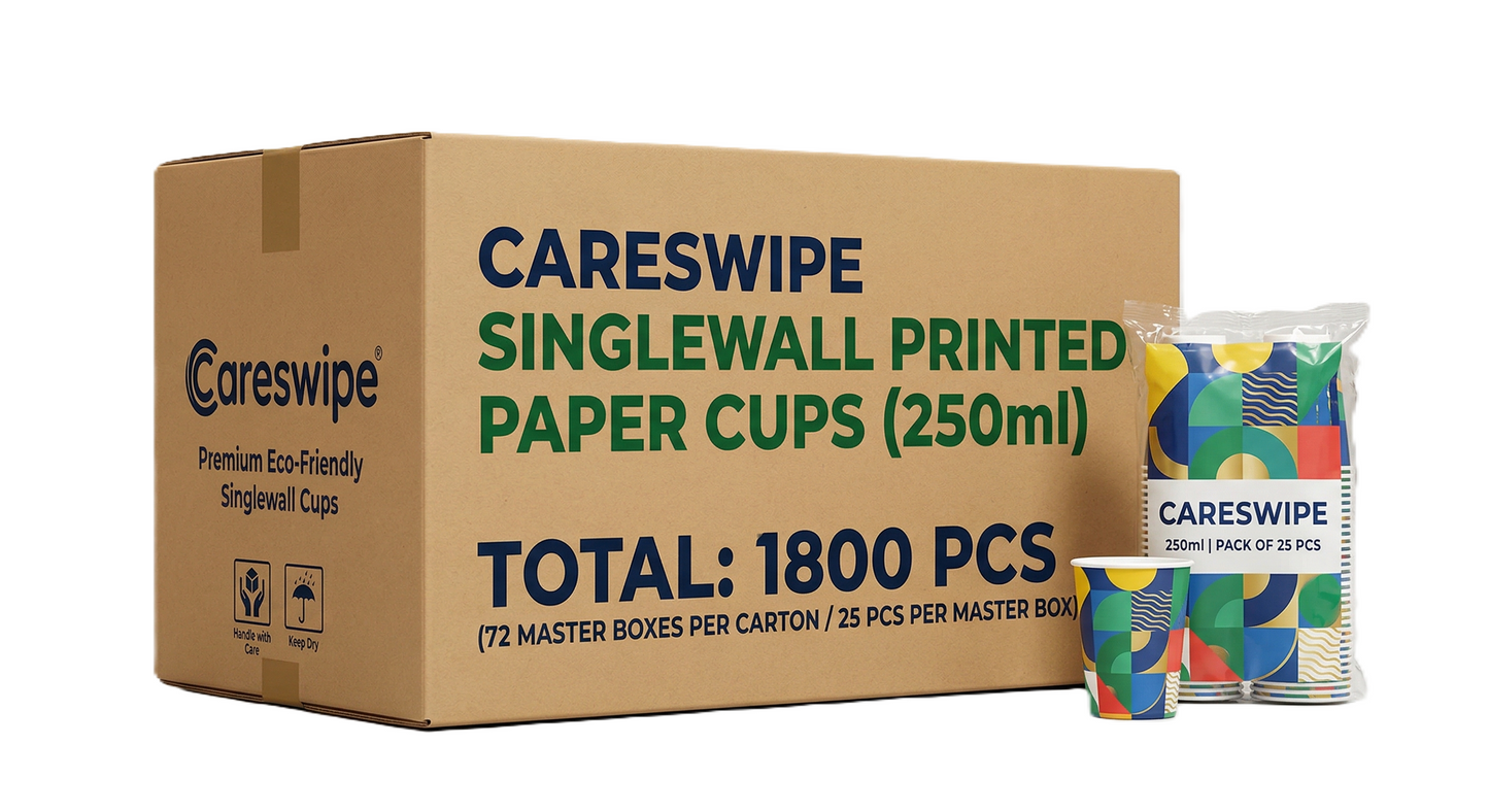 Carespwipe Singlewall Printed Paper Cups (250ml) 25pcs in 1 Master Box 72 Per Carton Total 1800 Pcs