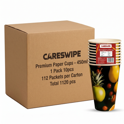 Careswipe Paper cups 450ml Pack of 10 Premium - 1 pack 10pcs in 1 Master Box 112 Packets per Carton Total 1120 pcs