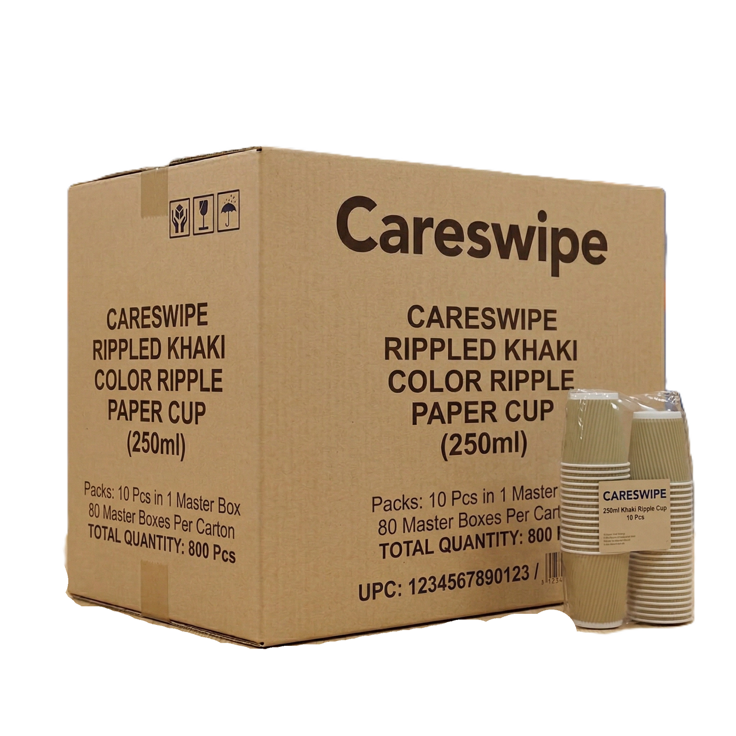 Careswipe Rippled Khaki Color Ripple Paper Cup (250ml) 10pcs in 1 Master Box 80 Per Carton Total 800 Pcs