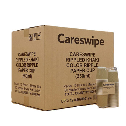 Careswipe Rippled Khaki Color Ripple Paper Cup (250ml) 10pcs in 1 Master Box 80 Per Carton Total 800 Pcs