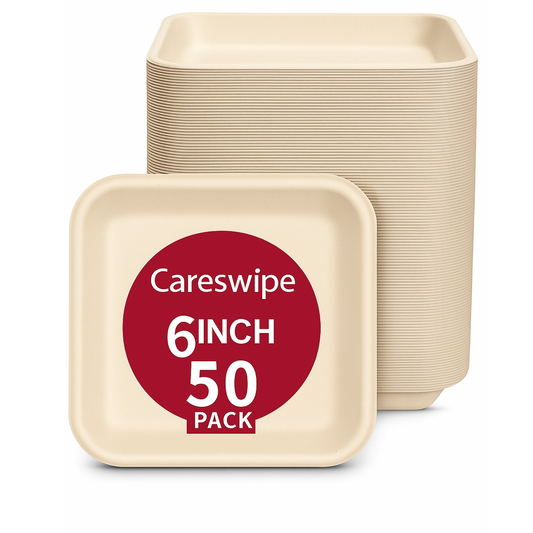 6-Inch Bagasse Square Plates – Pack of 50