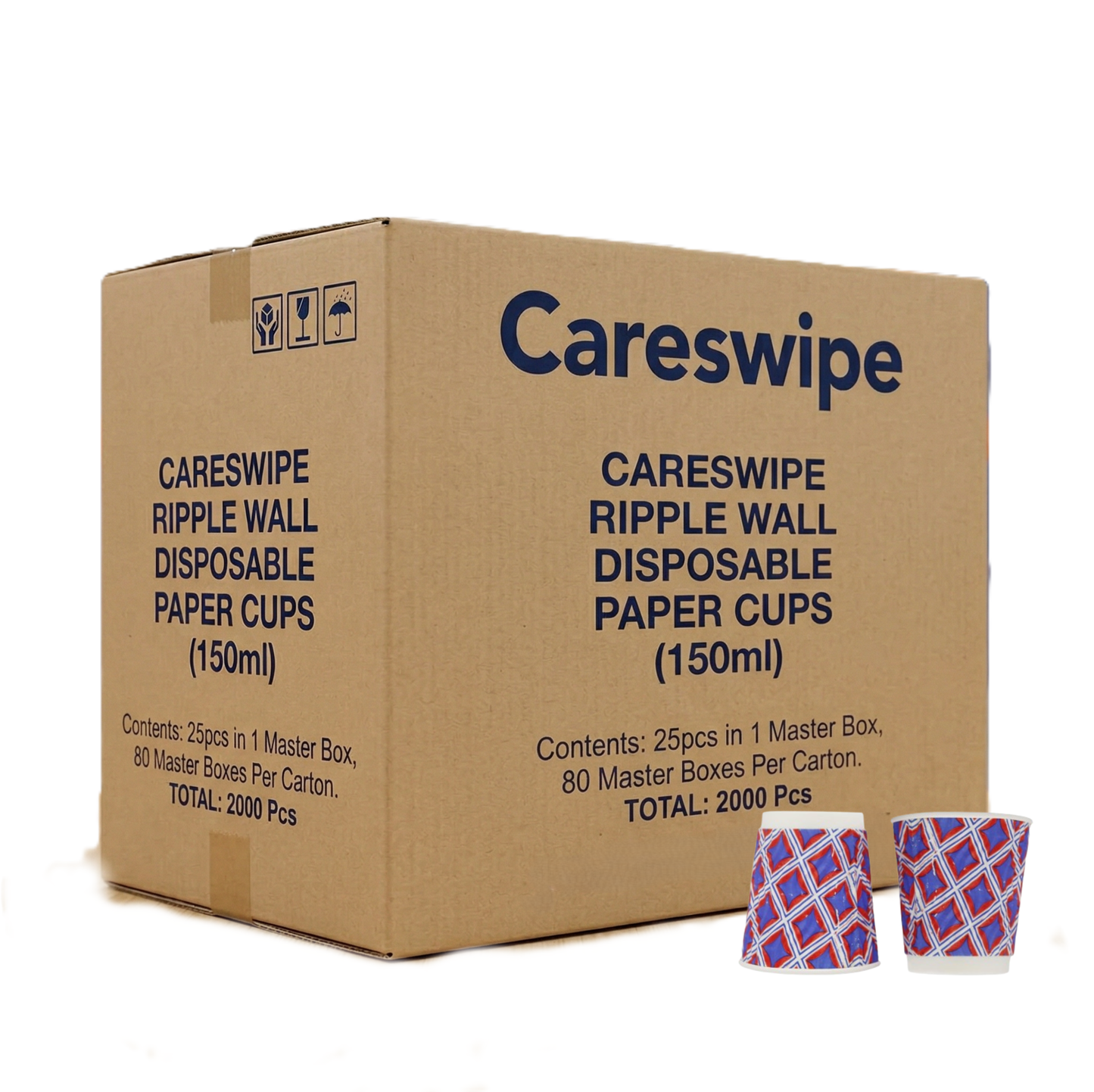 Careswipe Ripple Wall Printed Disposable Paper Cups (150ml) 25pcs in 1 Master Box 80 Per Carton Total 2000 Pcs