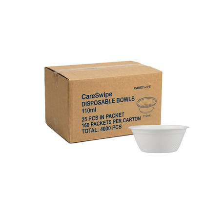 Careswipe Disposable Bowl 110ml. 25 pcs in 1 Master Box 160 Packet Per Carton Total 4000 Pcs