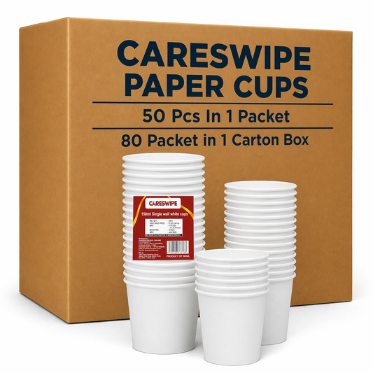Careswipe White Paper Cups 150 ML 50 Pcs In 1 Packet 80 Packet in 1 Carton Box - Direct Supply for Hotels, Office, Retail, Bulk Wholesale Supply