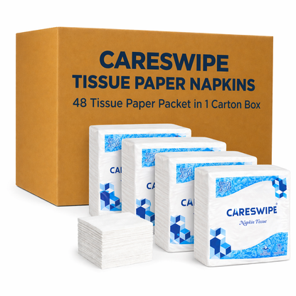 Careswipe 1 Ply Tissue Paper Napkins 100 Pcs Per Packet 48 TIssue Napkins Packet in 1 Carton Box Size 29x30 Cm- Direct Supply for Hotels, Office, Retail, Bulk Wholesale Supply