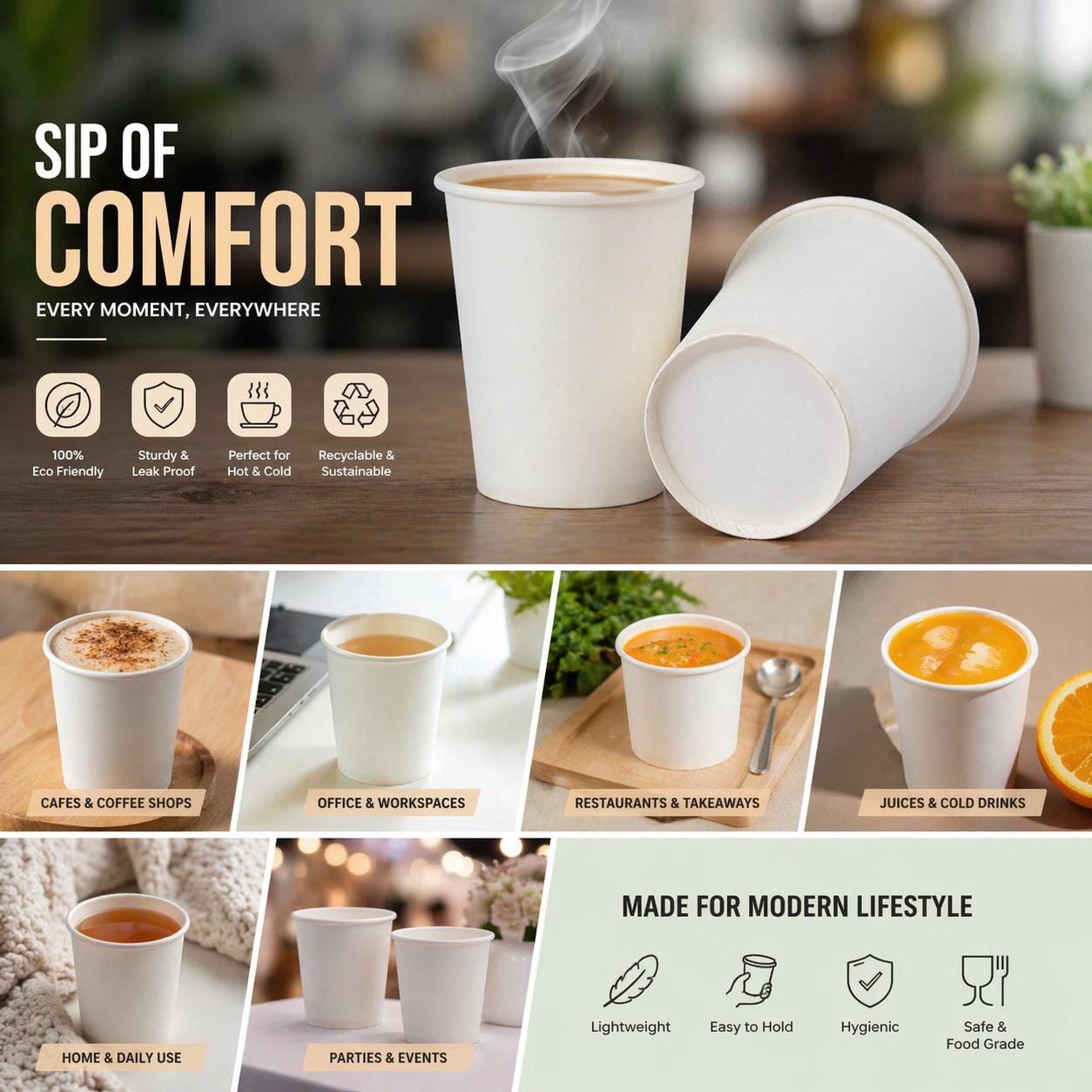 Careswipe Paper Cups 200 ML 100 Pcs Per Packet 25 Packet in 1 Carton Box - Direct Supply for Hotels, Office, Retail, Bulk Wholesale Supply